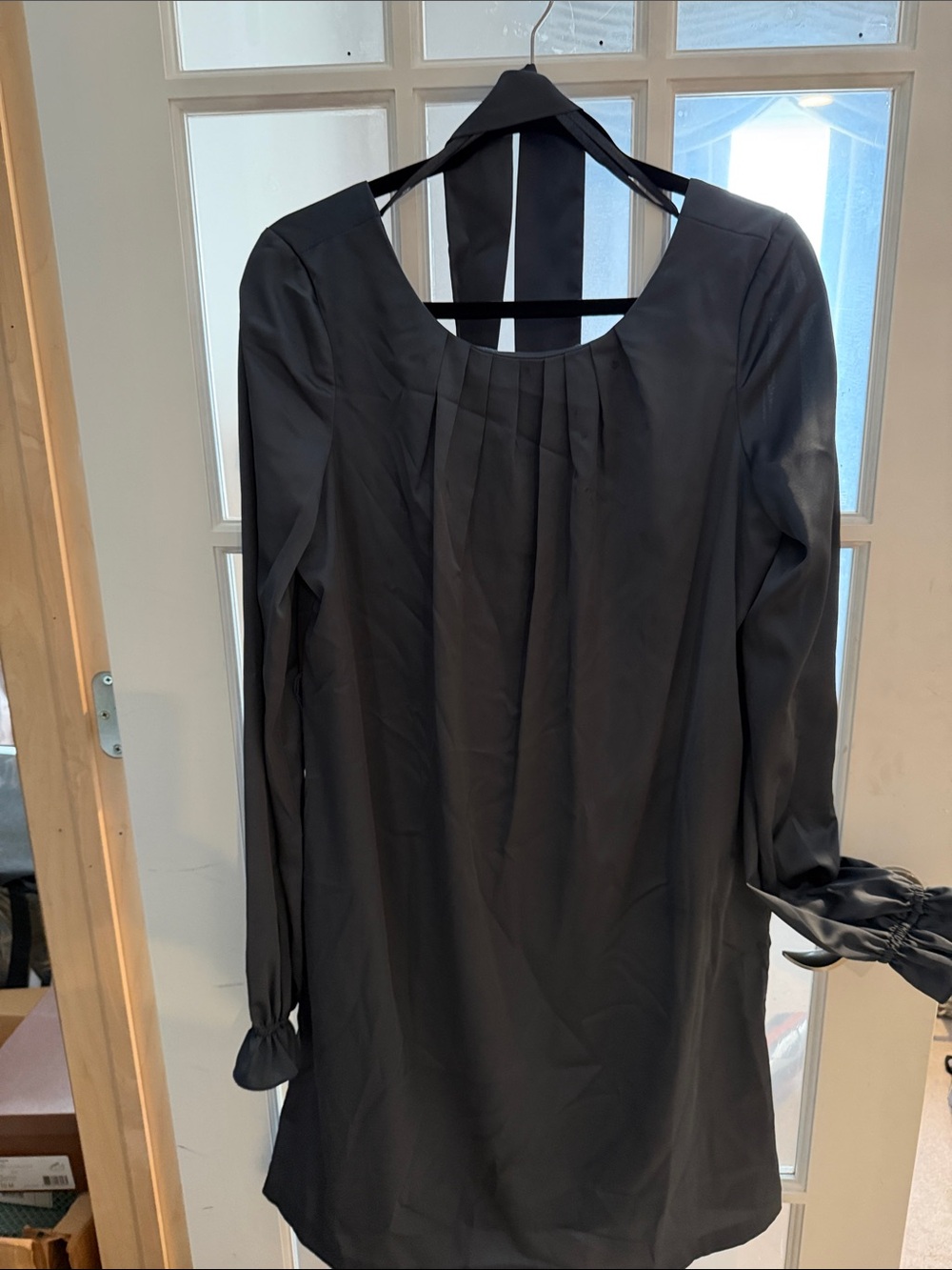 Donna Ricco-Turquoise Long Sleeve Pleated Neck Dress -